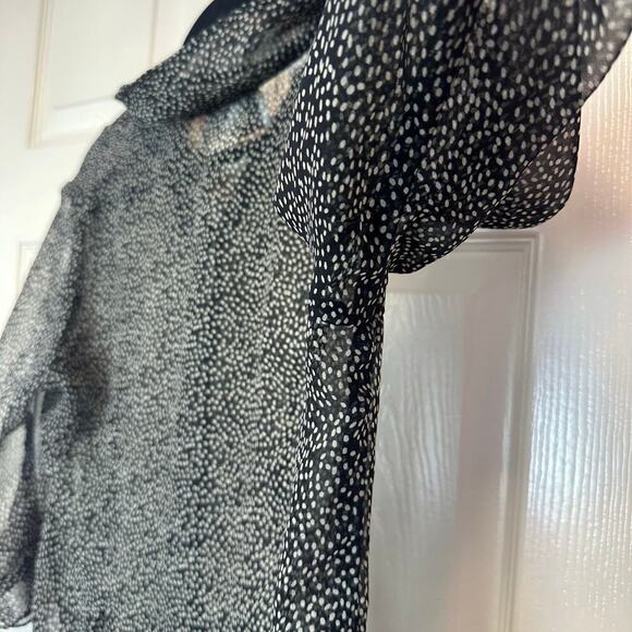 DR Vintage Sheer Flowy Sleeve Blouse Size 12 Black White Speckled Fairy Grunge - Picture 7 of 8